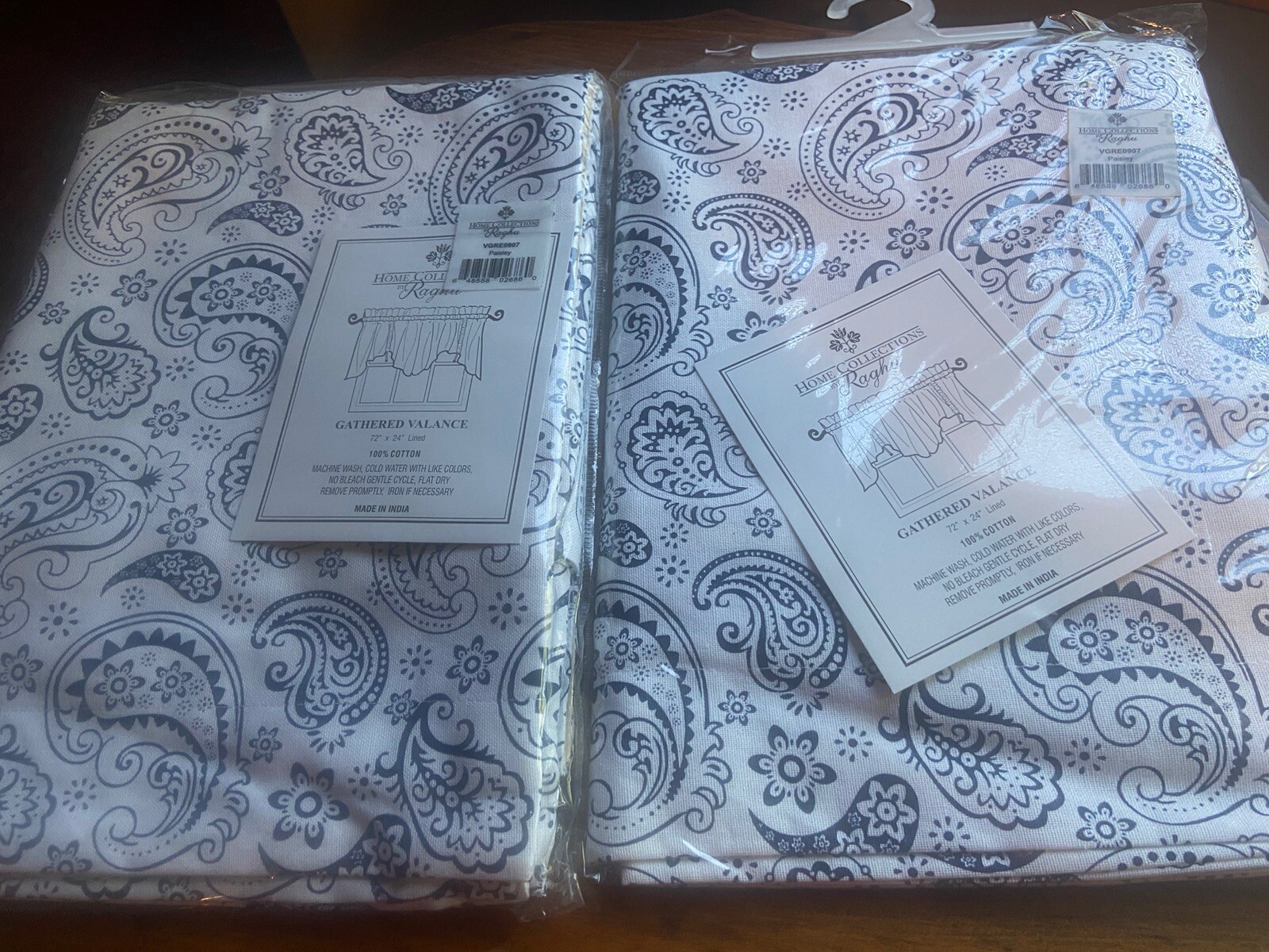 home collections by raghu Navy Blue and White Gathered Valance 72×24 Paisley