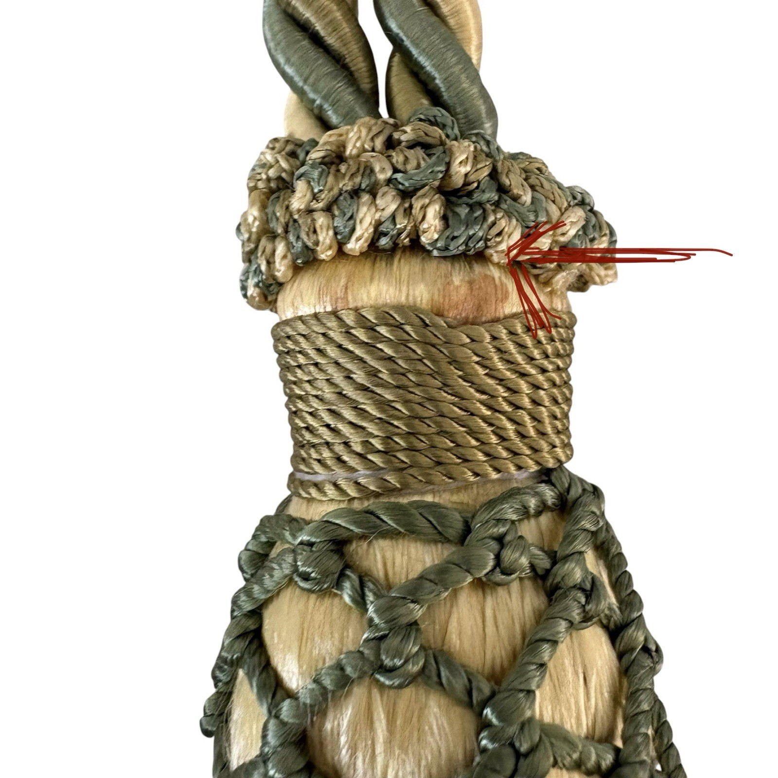 2 Decopro Drapery Curtain Tiebacks Green & Gold Woven Braided Knot Tassels
