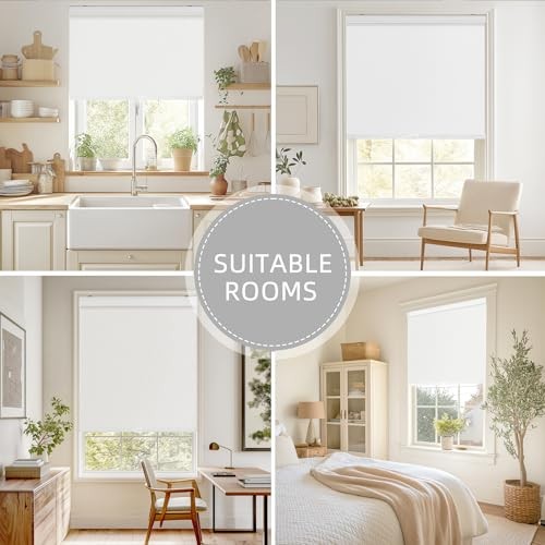 Cordless Blackout Roller Shades for Windows – Striped Free – 20″W x 72″H – White
