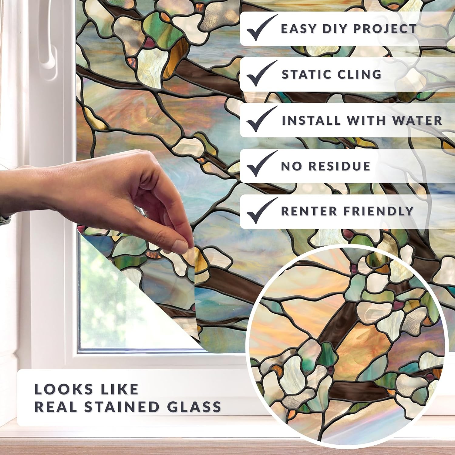 Sunset Privacy Window Film W/ Vibrant Colored Pattern Non-Adhesive & UV