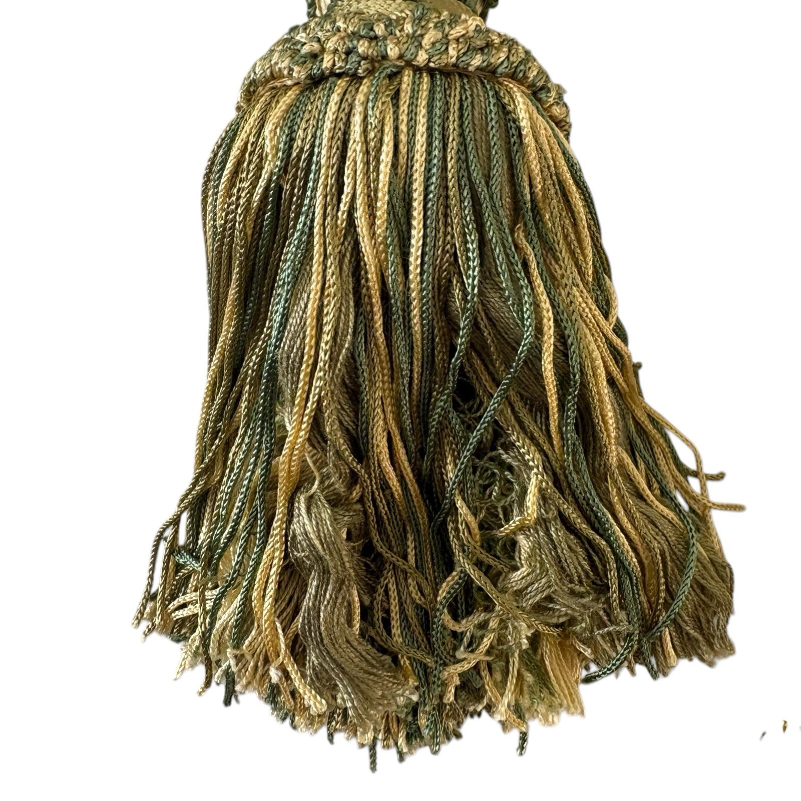 2 Decopro Drapery Curtain Tiebacks Green & Gold Woven Braided Knot Tassels