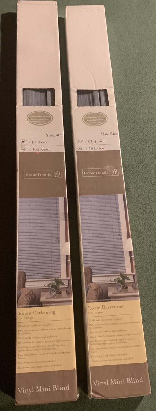 Lot of 2 NEW Home Trends Slate Blue Room Darkening Vinyl Mini Blinds 36″ x 64″