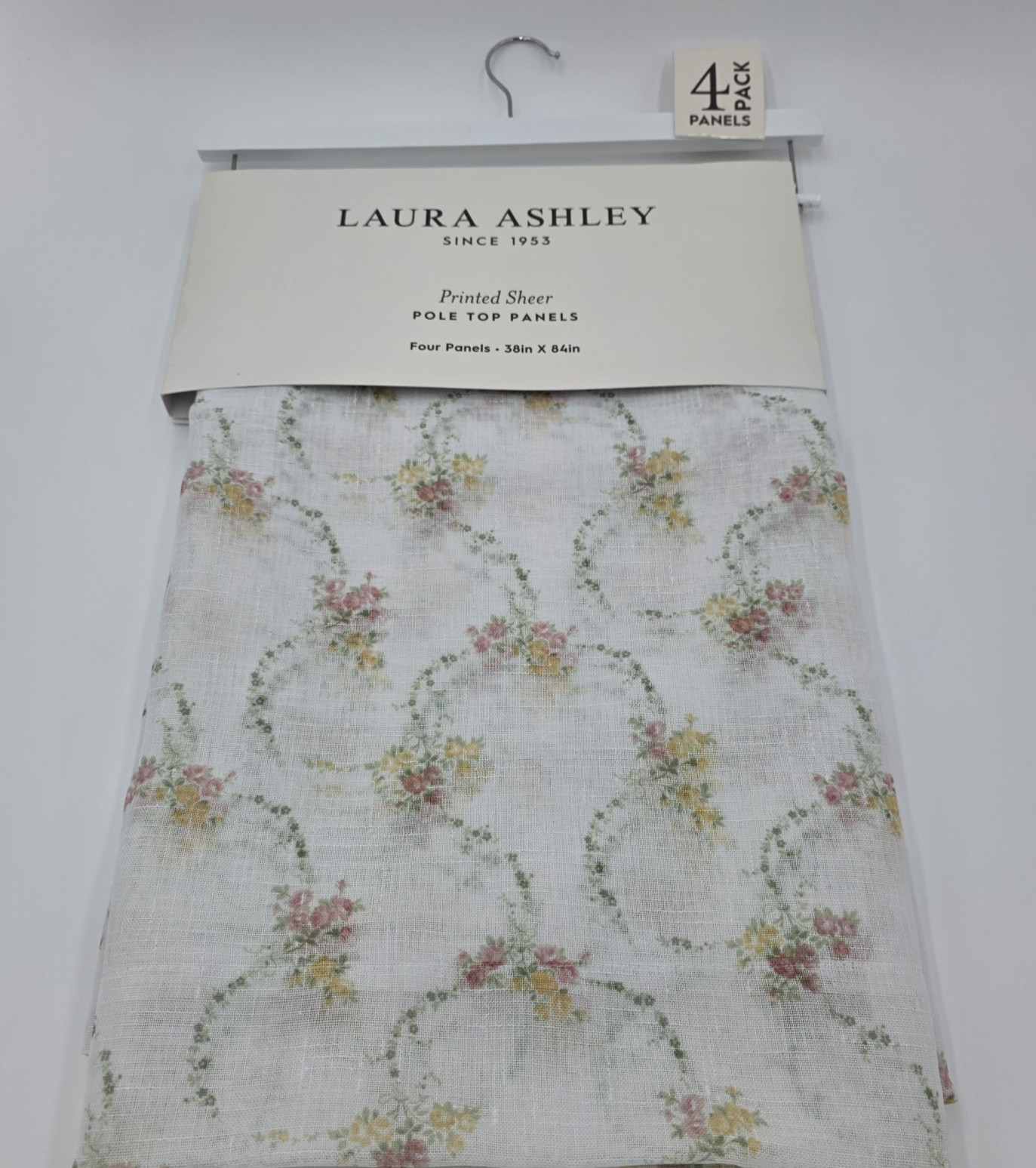 Pottery Barn Laura Ashley 4 Sheer Curtains 38×84 Floral Cottage Farmhouse Window