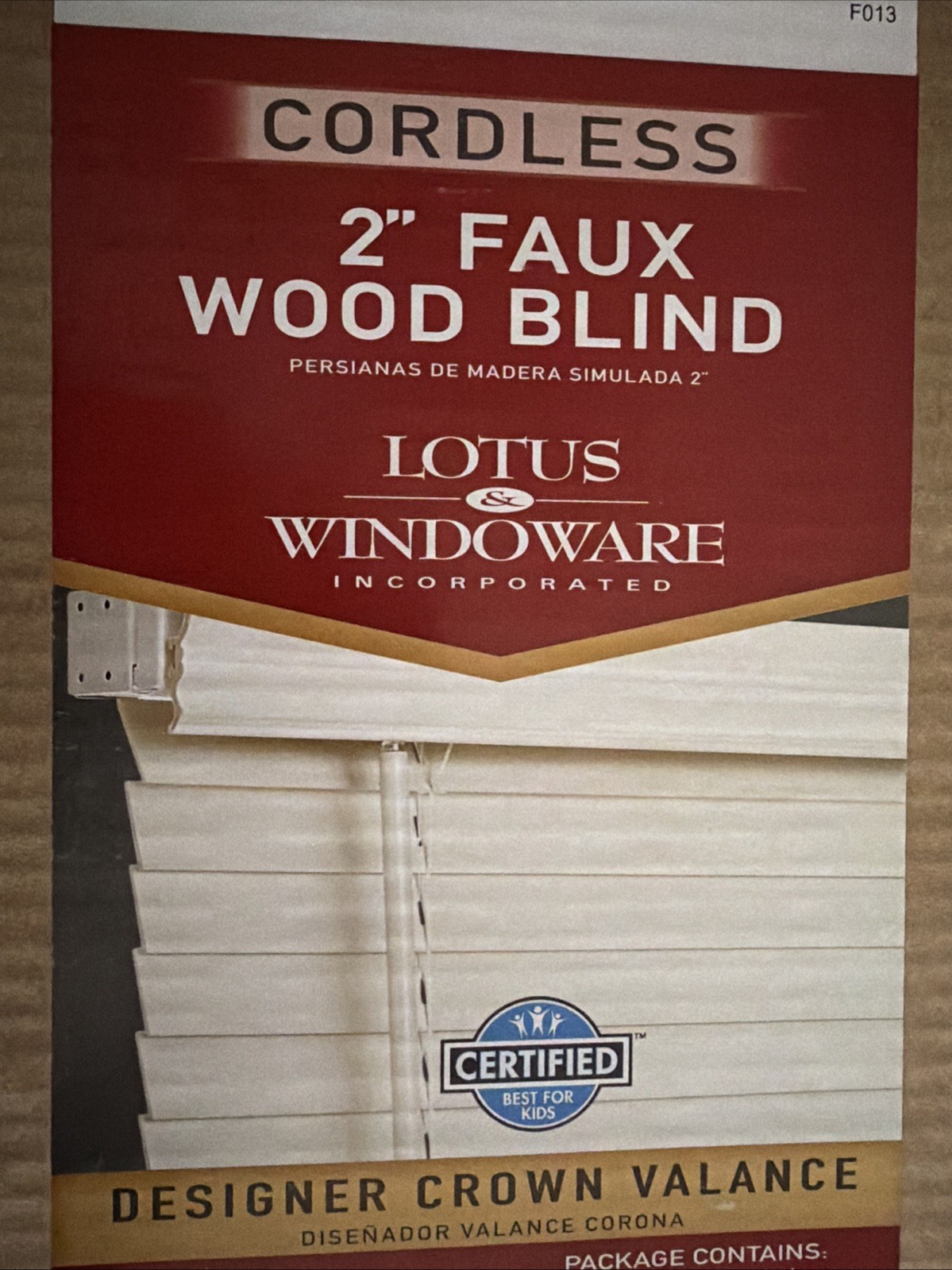 2in Faux Wood Blind Cordless ( White) 23 X 72in Lotus Windoware