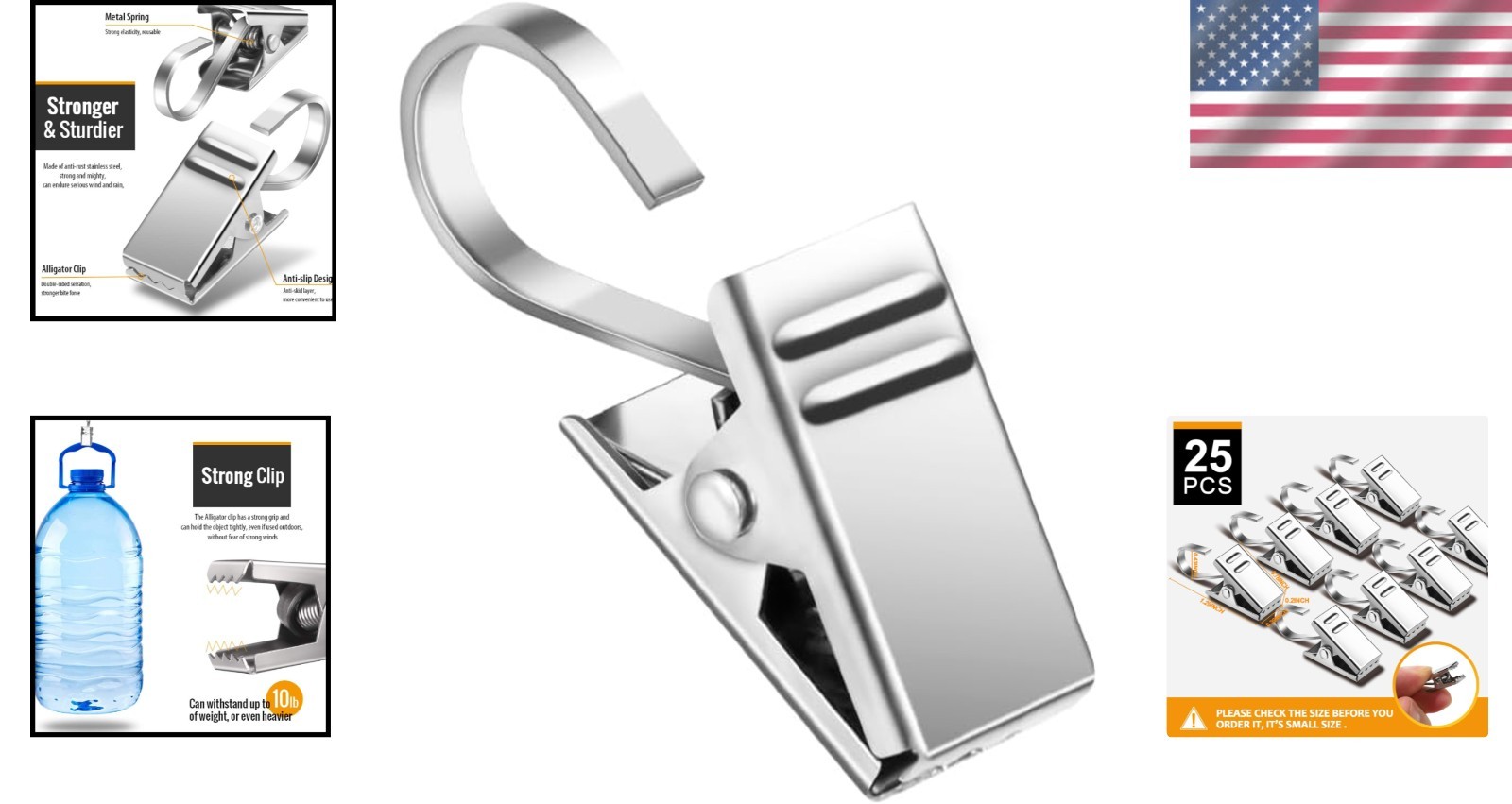 Versatile 25 Pack Silver Curtain Clips with Hooks – Rust-Resistant Durability