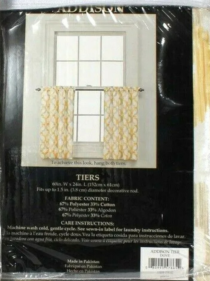 Addison Dove 60″ W X 24″ L Window Tiers Polyester & Cotton New