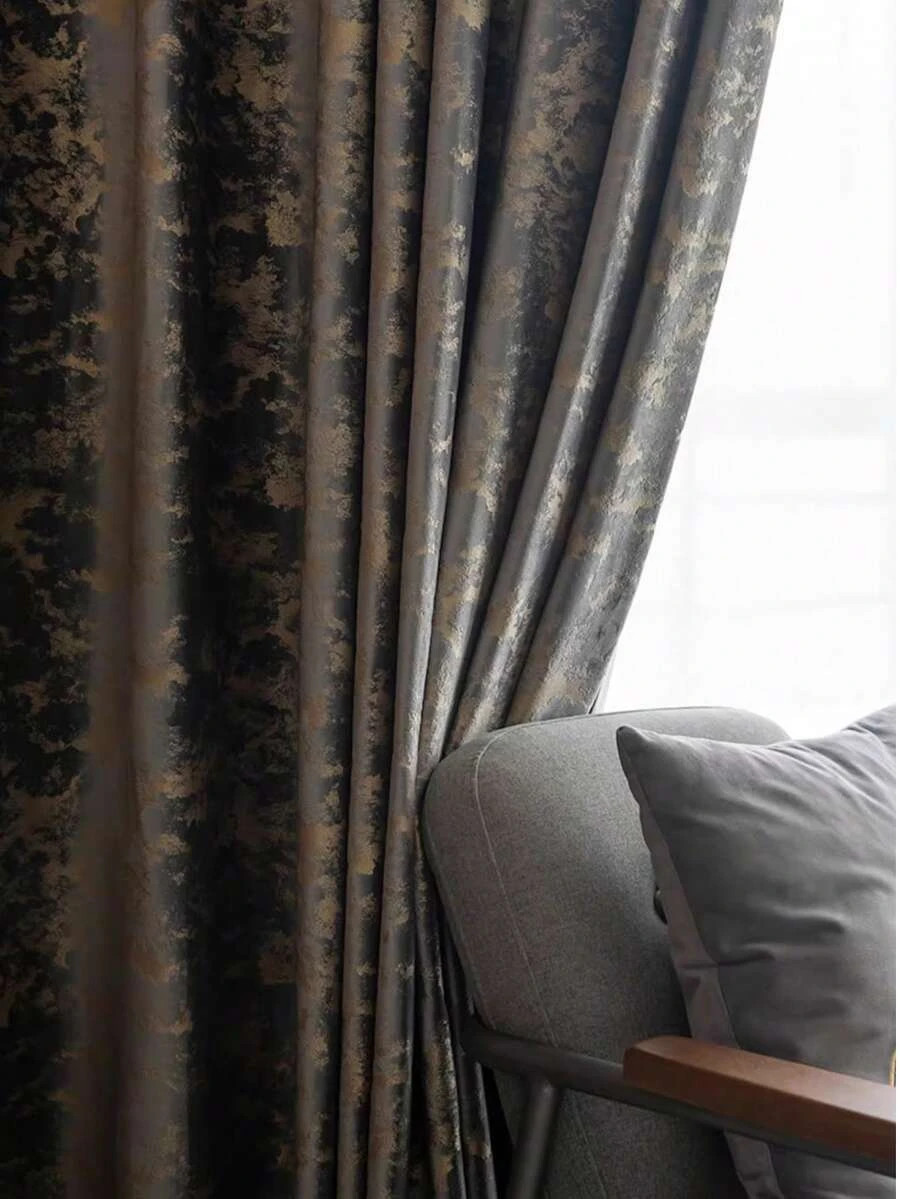 Perforated Nordic Minimalist Black Gold Foil Blackout Curtain