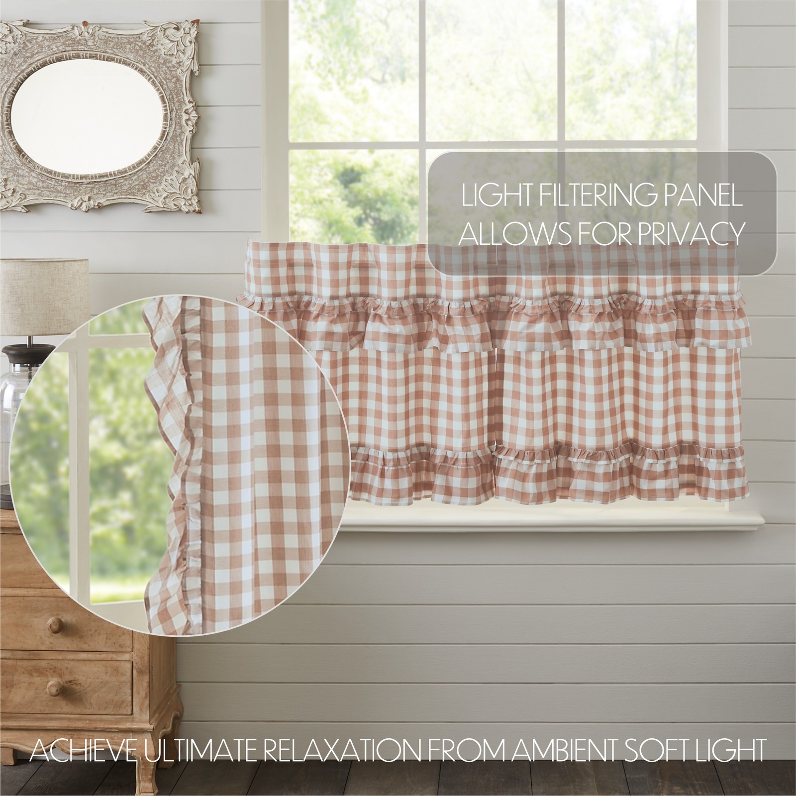 Farmhouse 24″x36″ Tier Pair Brown Rod Pocket Kitchen Window Curtains VHC Brands