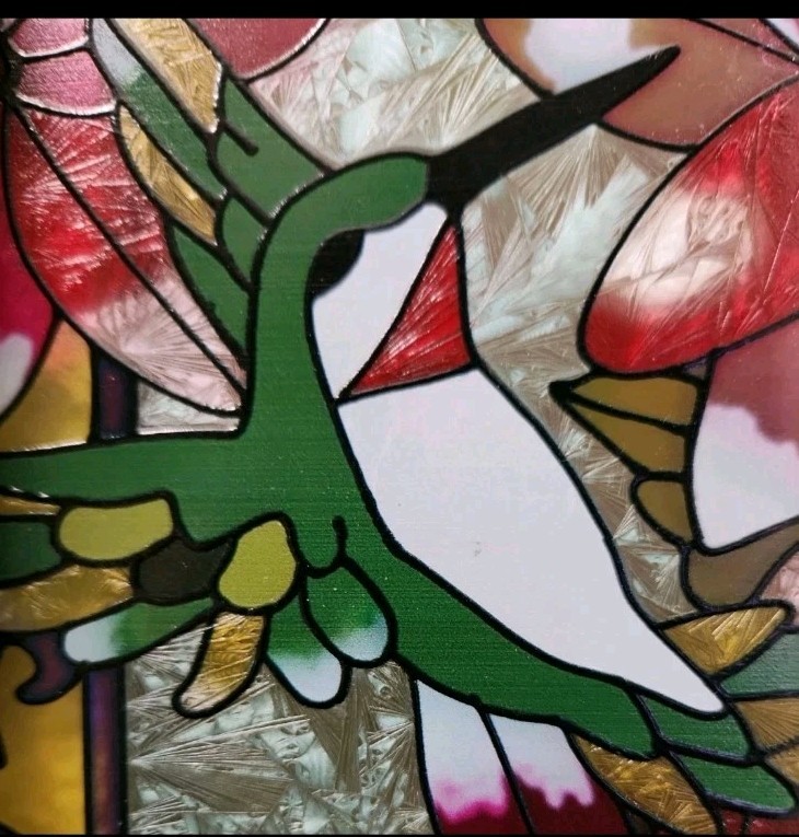 Hummingbird Stained Glass Window Panel – Hanging Art Decor Bird Floral New