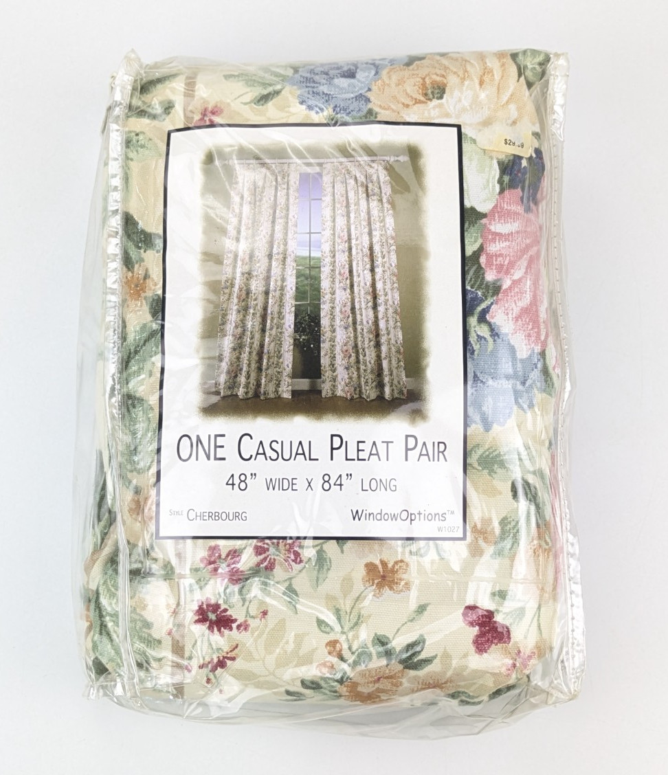 WindowOptions Casual Pleat Pair Cherbourg Pattern 48″x84″ Curtains Floral NOS