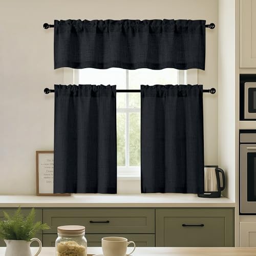 2 Panels Cafe Curtains 36 Inch Length, Thick 30″W x 36″L (Pack of 2) Black