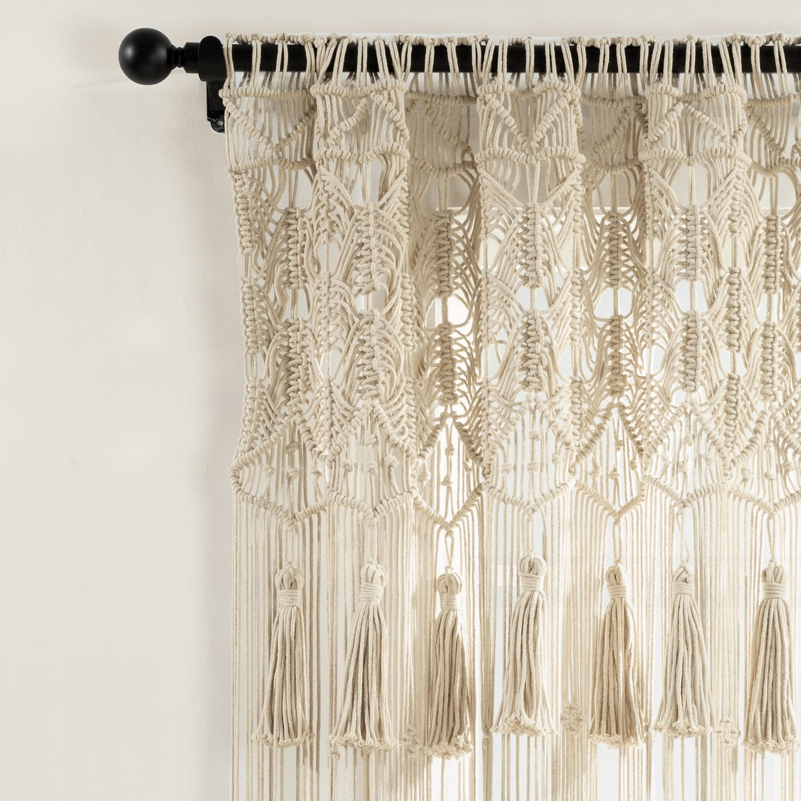 Boho Macrame Tassel Cotton Window Curtain Panel Single 40″ W x 84″ L Neutral …