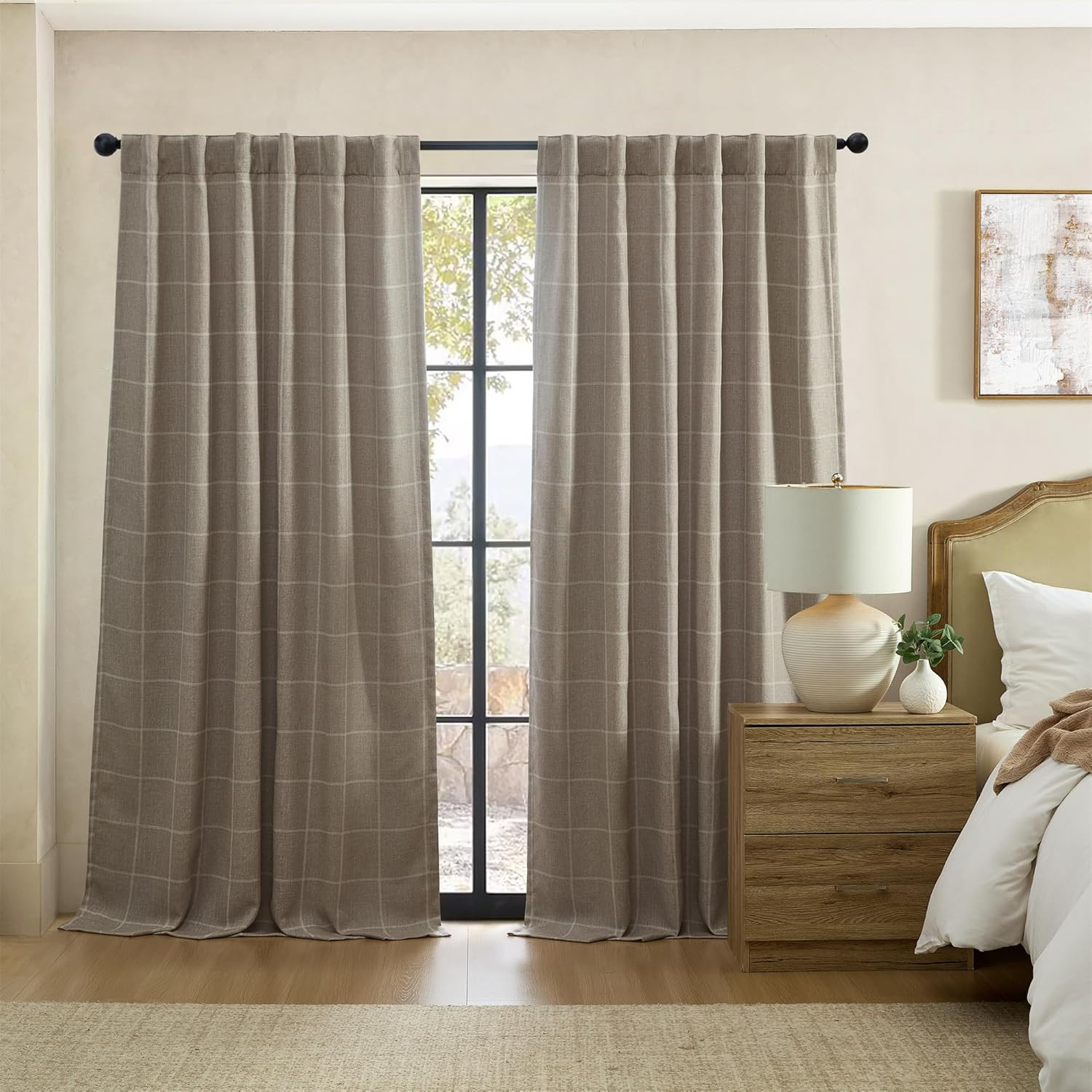 Sawyer Room Darkening Plaid Curtain Panel 52″x108″ – Taupe