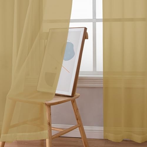 Sheer Curtains 96 inches Long 2 Panels, Light 42″W x 96″L (Pack of 2) Gold