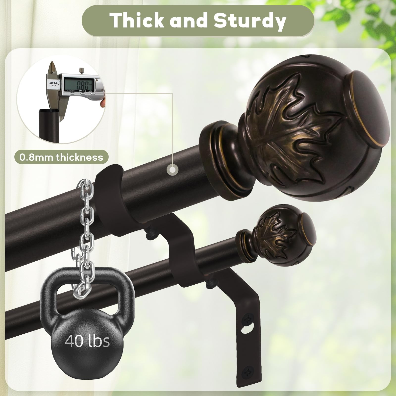Heavy Duty Adjustable Double Curtain Rod for Windows 28 to 48 Inches – 1 Inch…