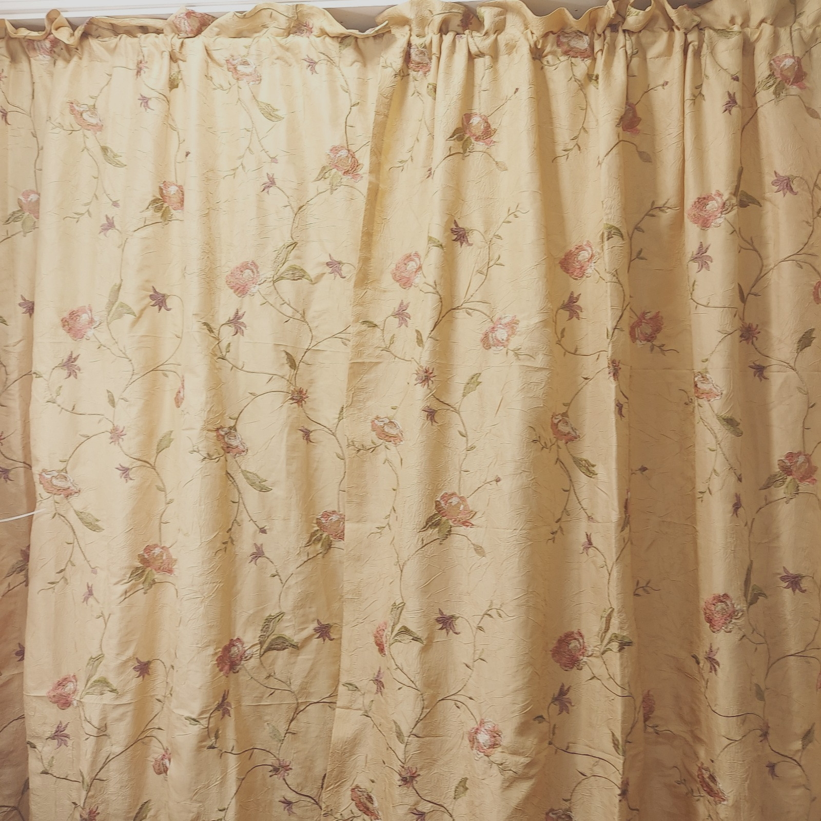 Croscill 2 Curtain Panels Embroidered Floral Crinkle Texture Floral Tan Beige