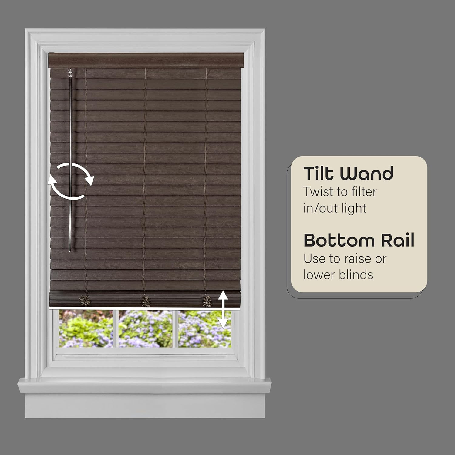 Mahogany Cordless Room Darkening Faux Wood Blinds – 36×52 Inches