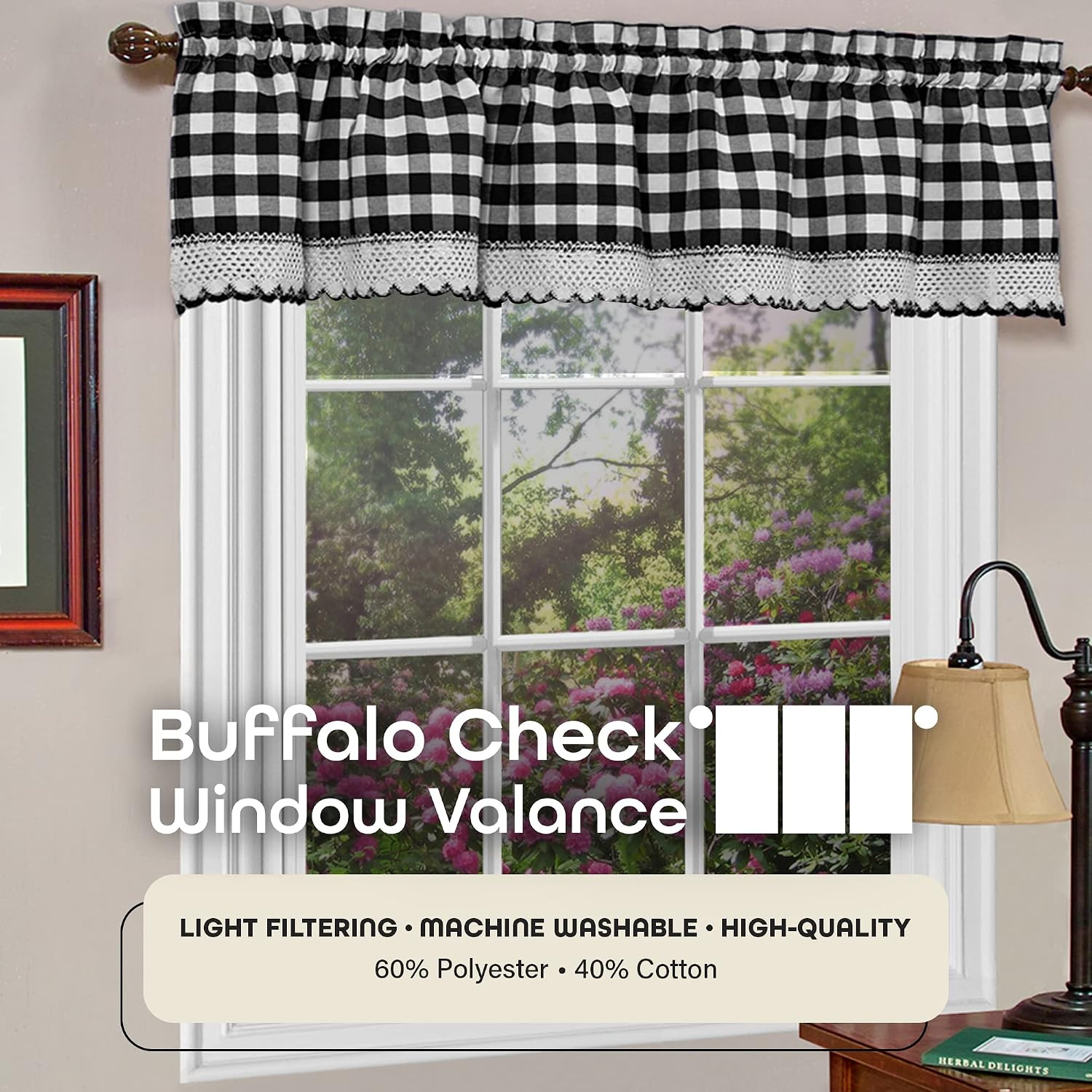 Buffalo Check Valance Window Curtains – 58 Inch Width, 14 Inch Length