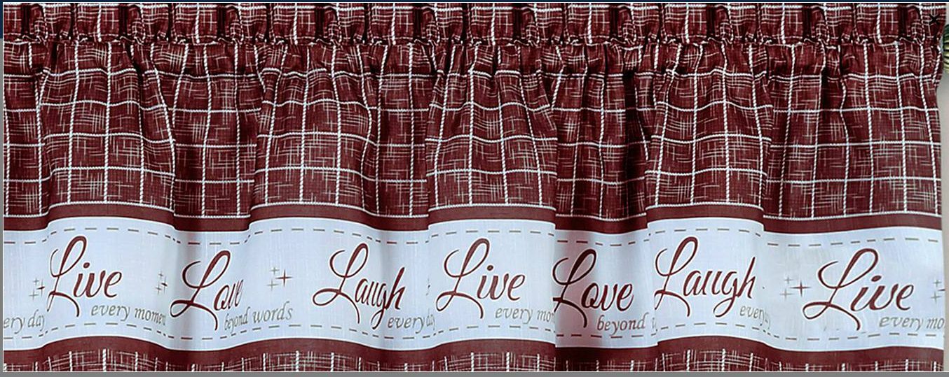 1 pc, just one Decorative Valance (58″ x 14″) LIVE LAUGH LOVE, Burgundy by Achim