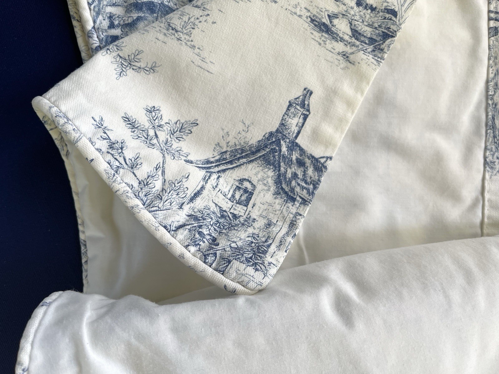 Set Of 2 Country Curtains Blue on Cream Toile Scalloped Valances 51″ X 17″