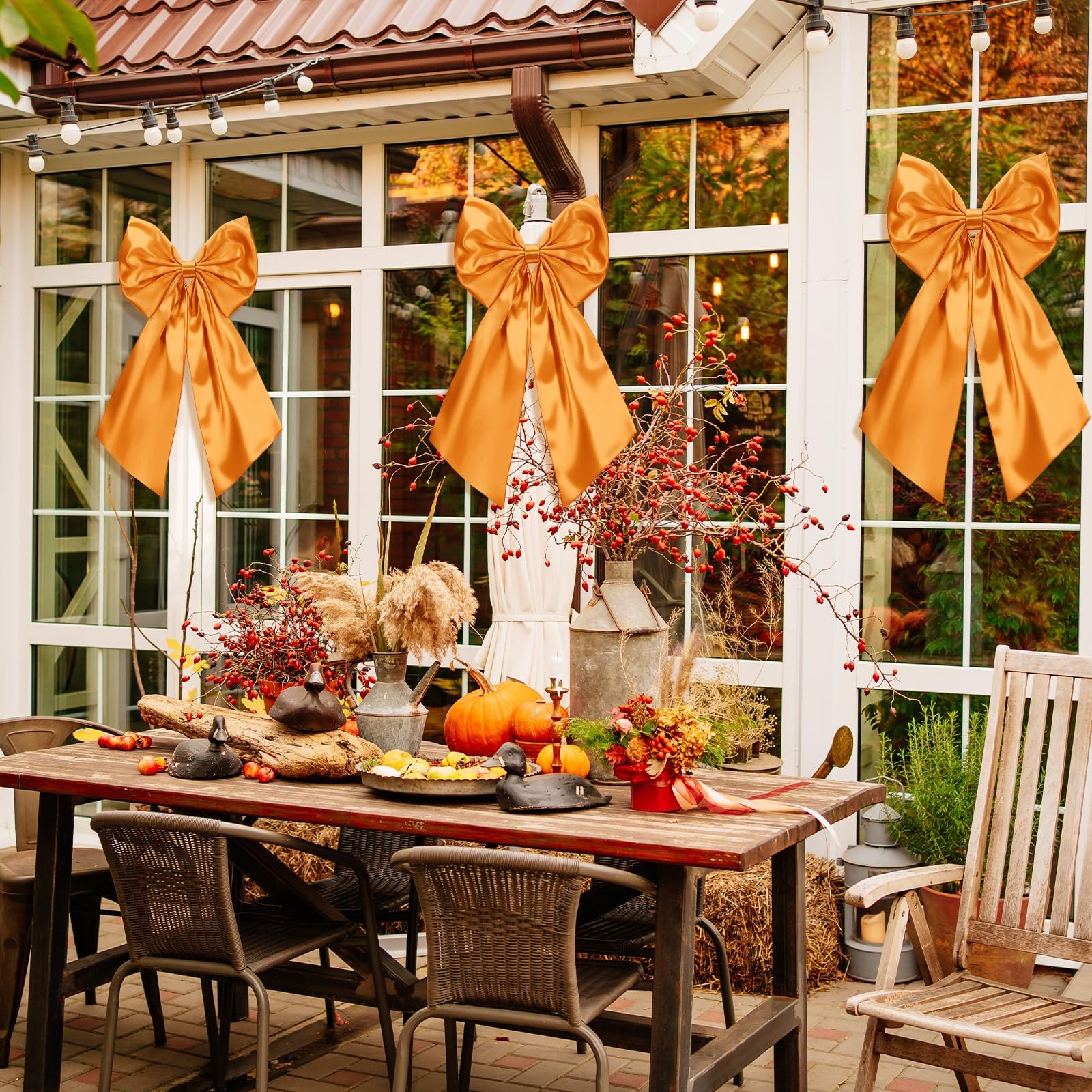 3 PCS 2 FT Large Thanksgiving Fall Bows Decorations Big Orange Satin