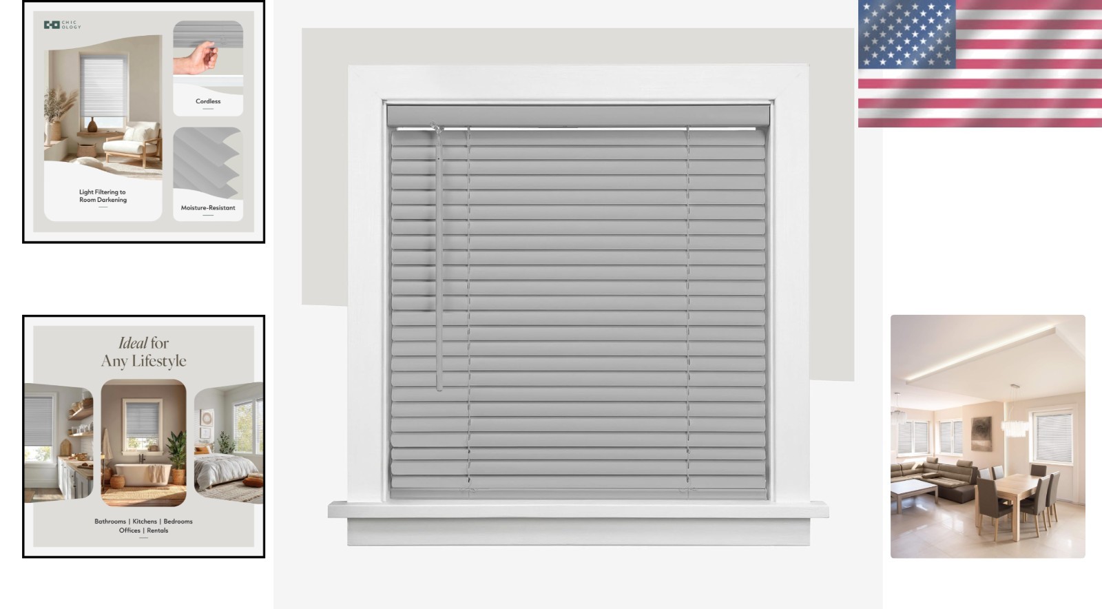 Elegant Child-Safe Cordless Mini Blinds, 12″ W x 48″ H, Gray Vinyl Slats