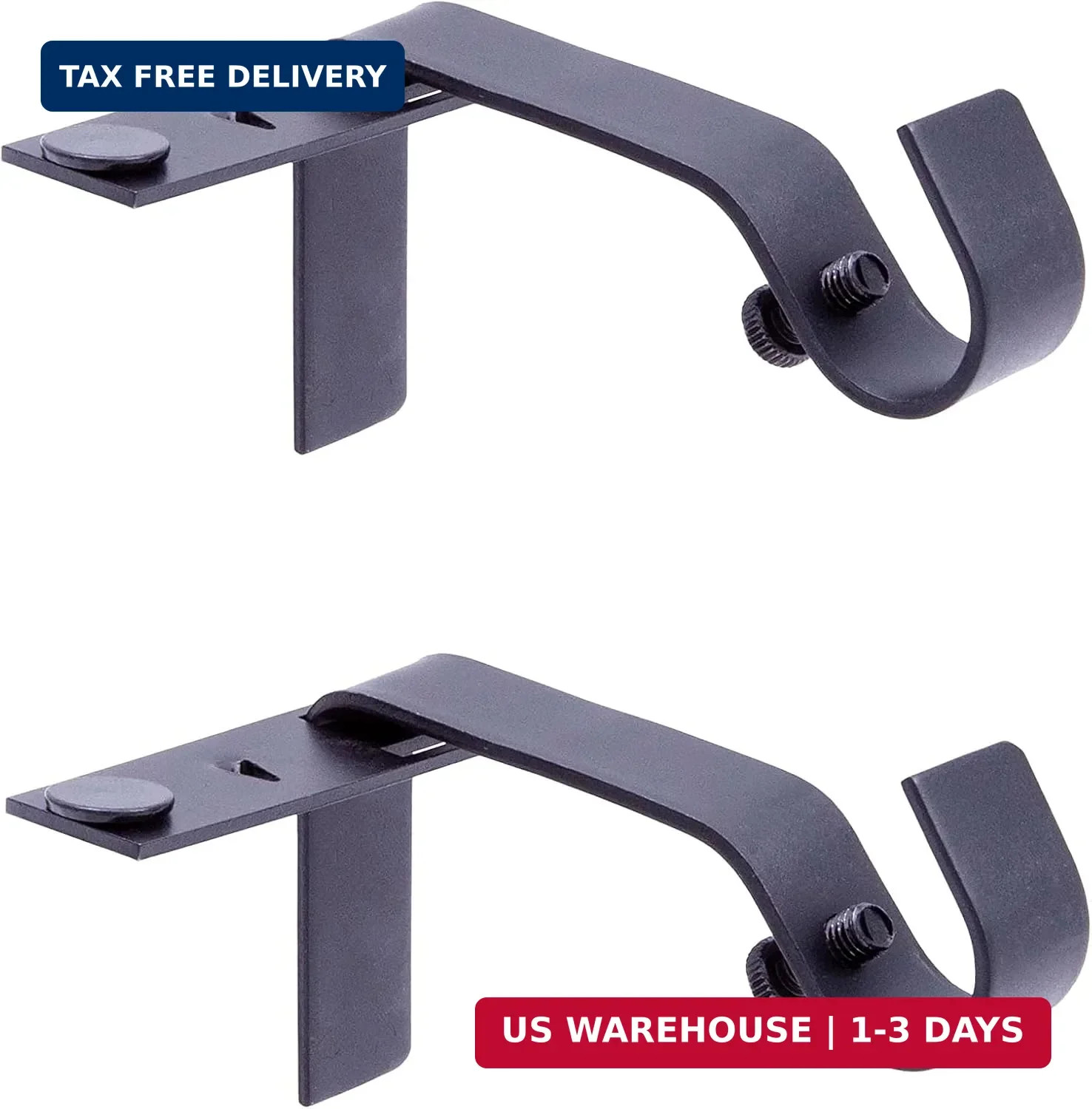 Kenney Fast Fit 5/8″ No Measure Curtain Rod Brackets, Matte Black