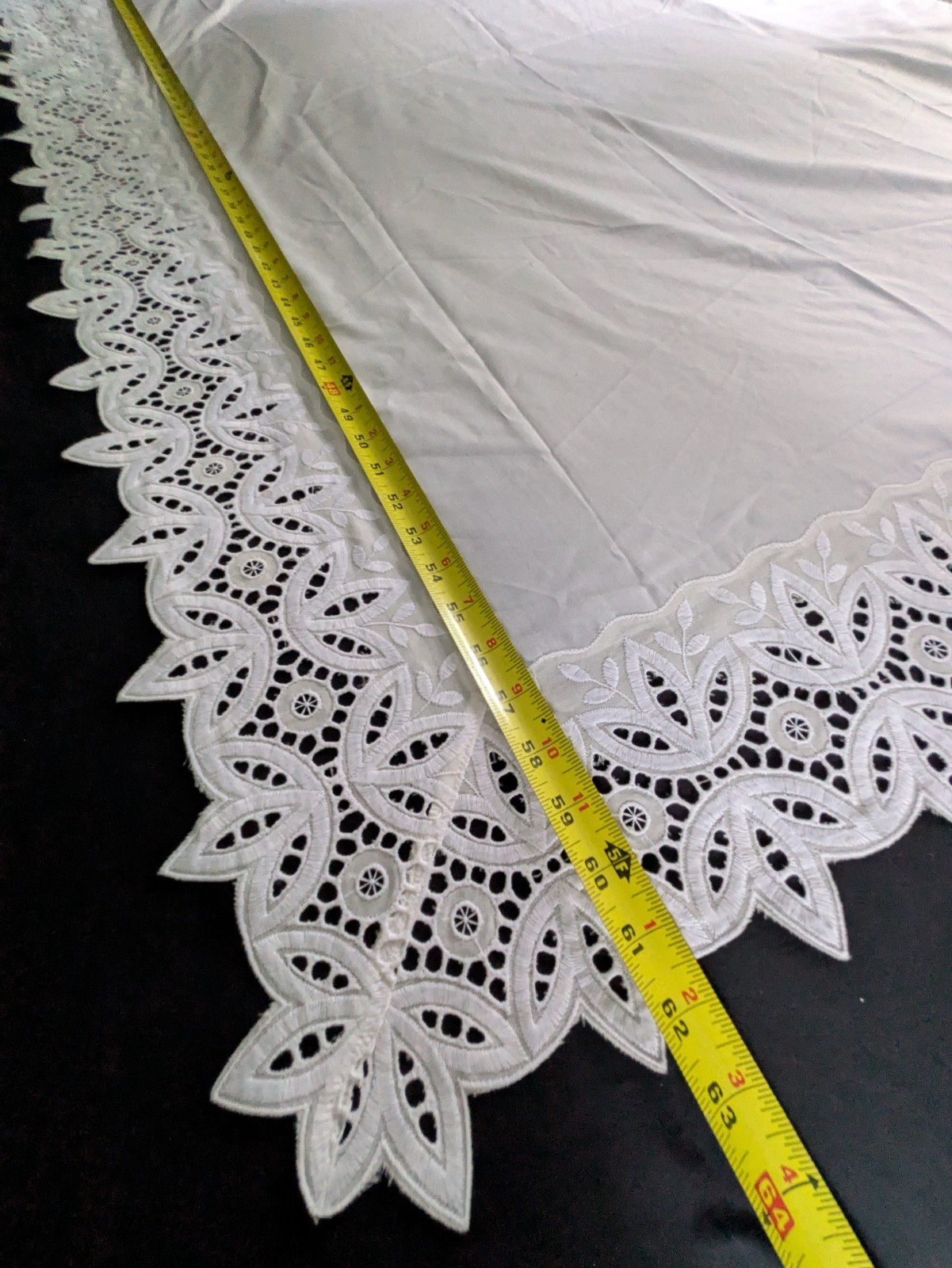 Vintage Battenberg Lace Curtain Pair Panel Set White with Embroidery 63″