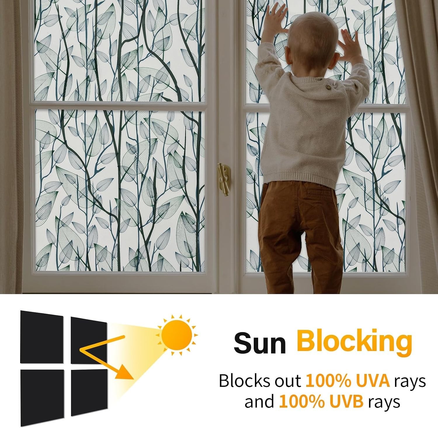 Leaf Pattern Window Tint with Installation Tools, Blackout Window Cover, Sun …