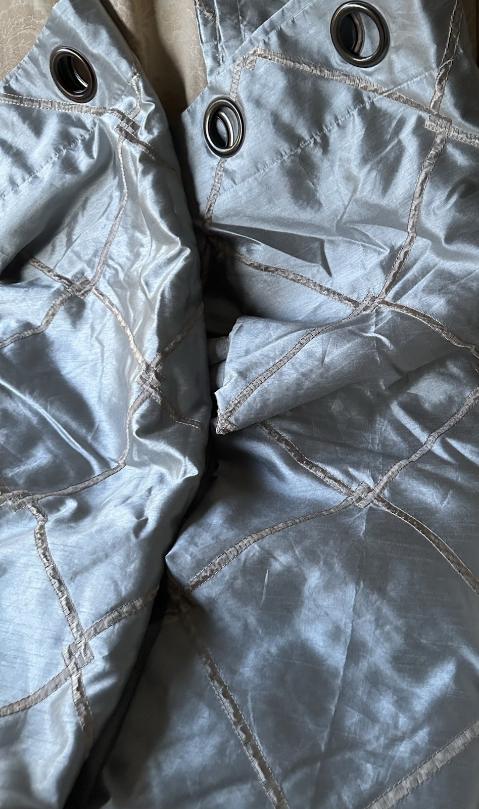 Set 2 Bombay Curtains 52 X 95” Faux Silk Embroidered Lined Grommets Blue