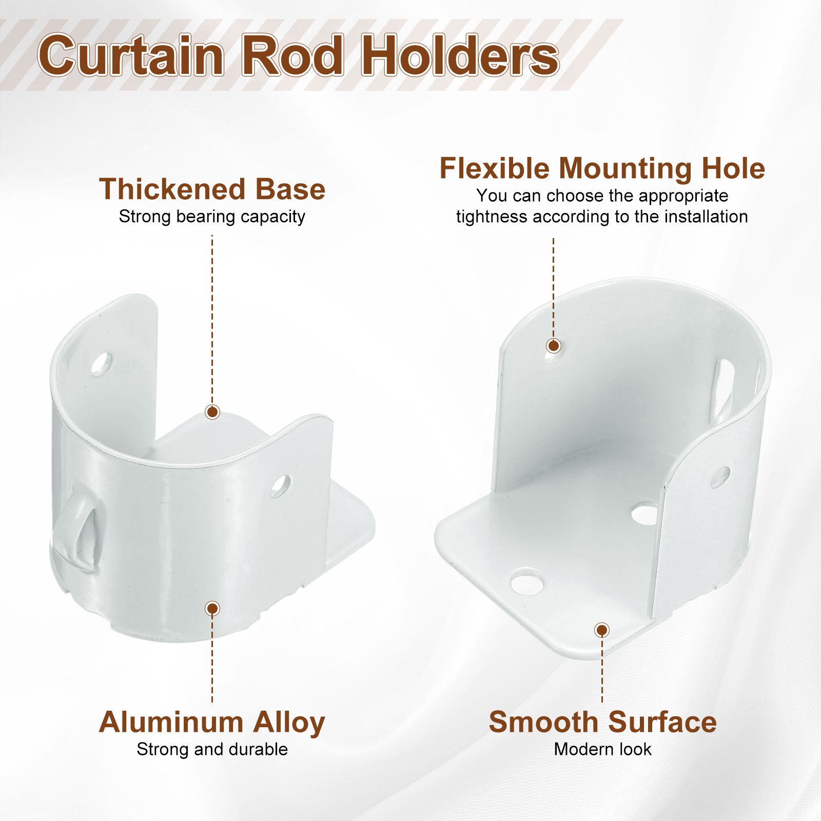 4Pcs 1-3/16 Inch Curtain Rod Holders, Flange Socket Bracket Support, White
