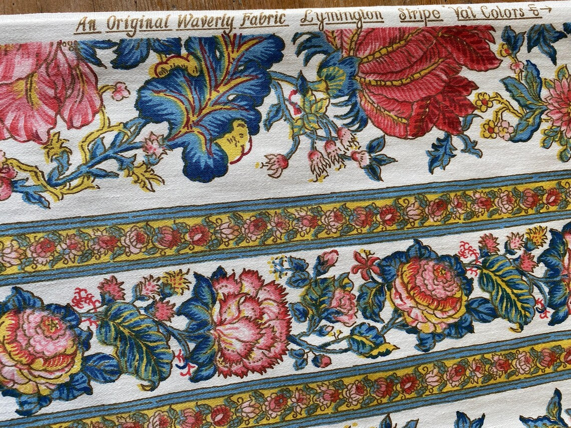 2 DRAPES Authentic Jacobean Pub Floral Stripe NOS “Lymington” Stunning & Value