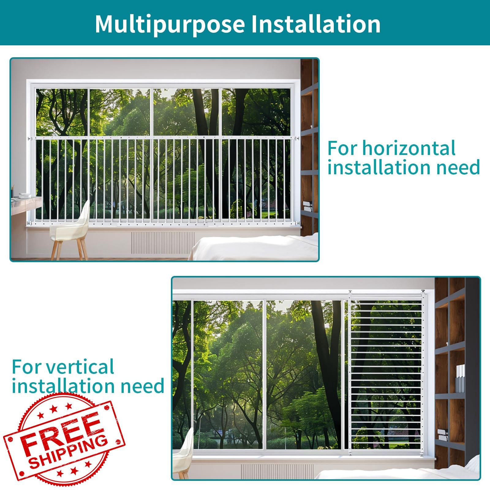 SHYUJAJIE Window Guard White 20.5″-41.3″ 2 panels