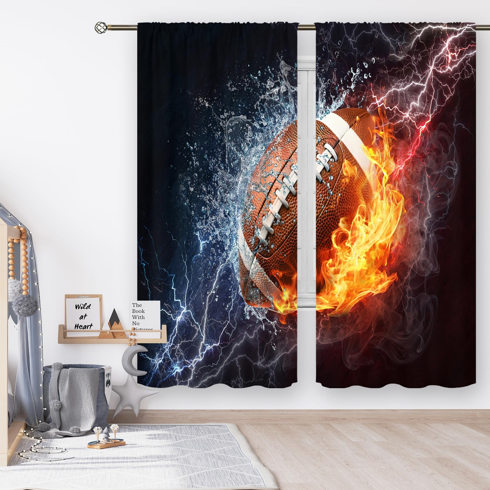 Cinbloo Sports Curtains for Boys Bedroom 42″W x 63″L (Pack of 2), Footaball
