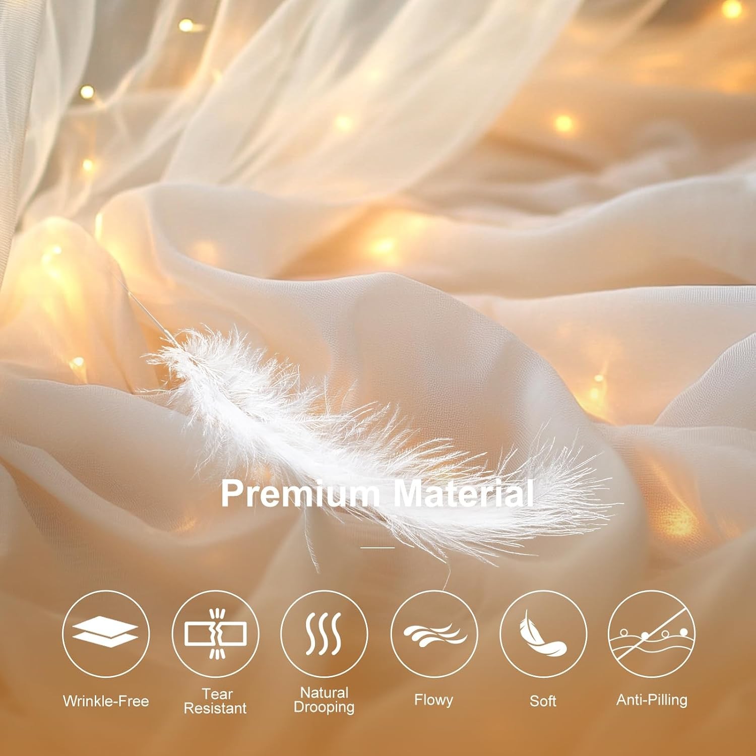 Tulle Curtain Backdrop with 300 LED Fairy Lights for Parites Wrinkle-Free Sheer
