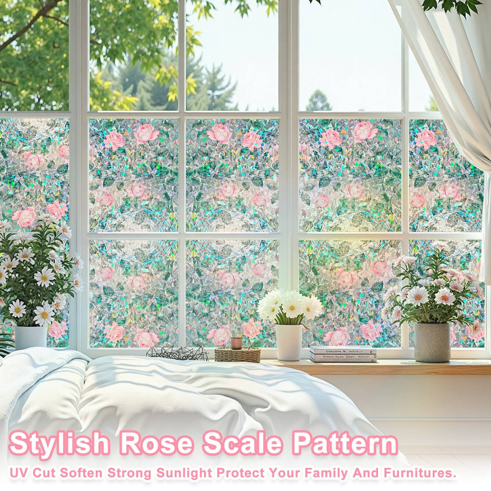 45*90CM 3D PVC Colorful Electrostatic Window Sticker with Rose Scale Pattern