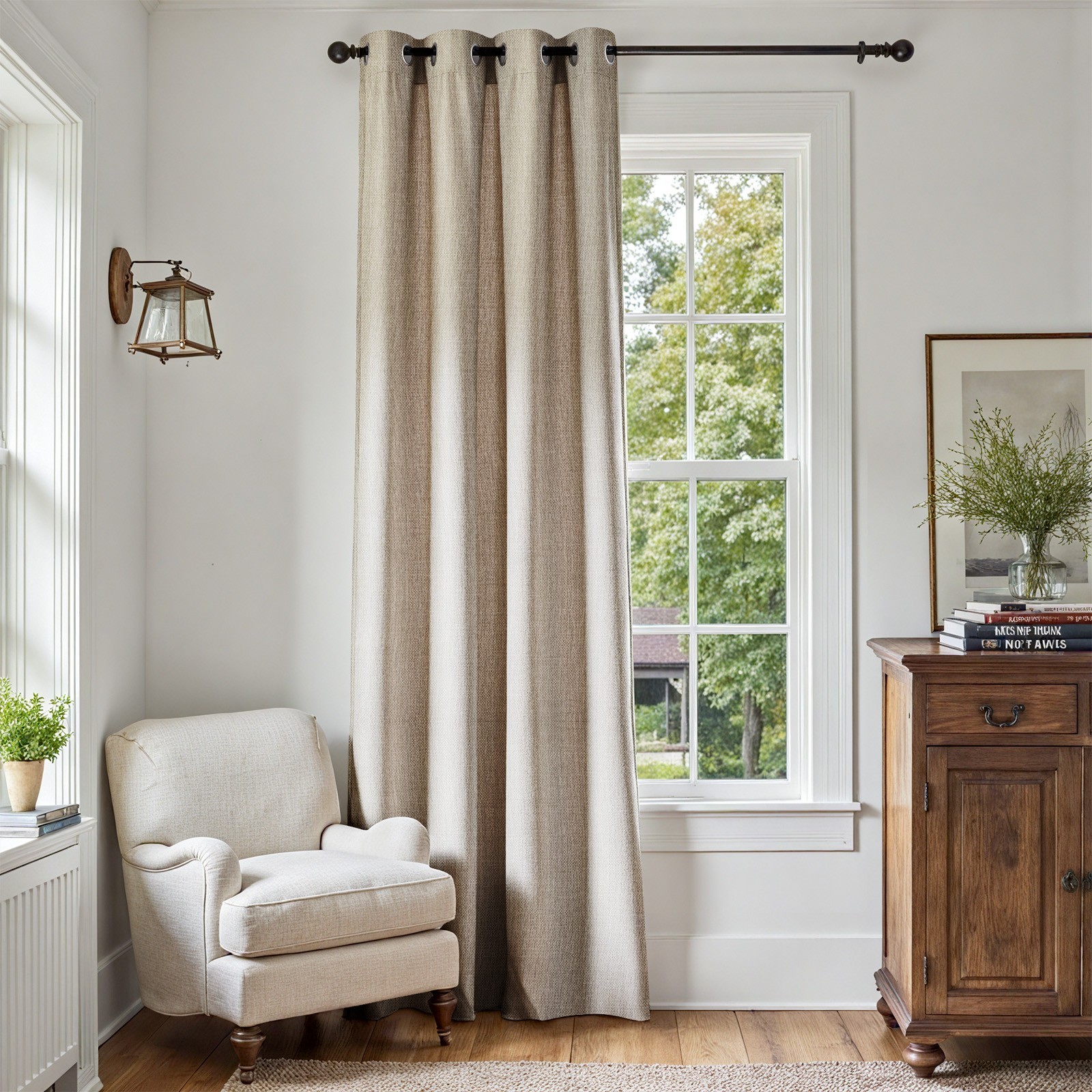 Linen Textured Blackout Curtains Bedroom Single Panel Thermal Grommet 84″ L