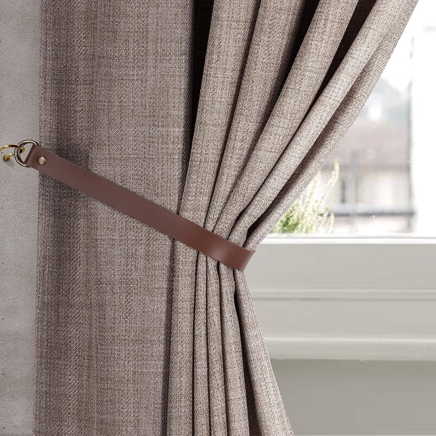 Leather Curtain Tie Backs Attach to Wall, Outdoor Drape Holder Holdbacks Tieback