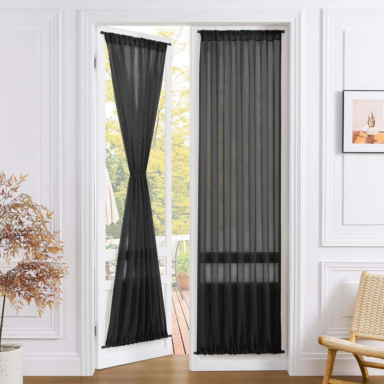Sheer Door Curtain Closet Linen Textured Curtains Sheer 54W X 72L Black