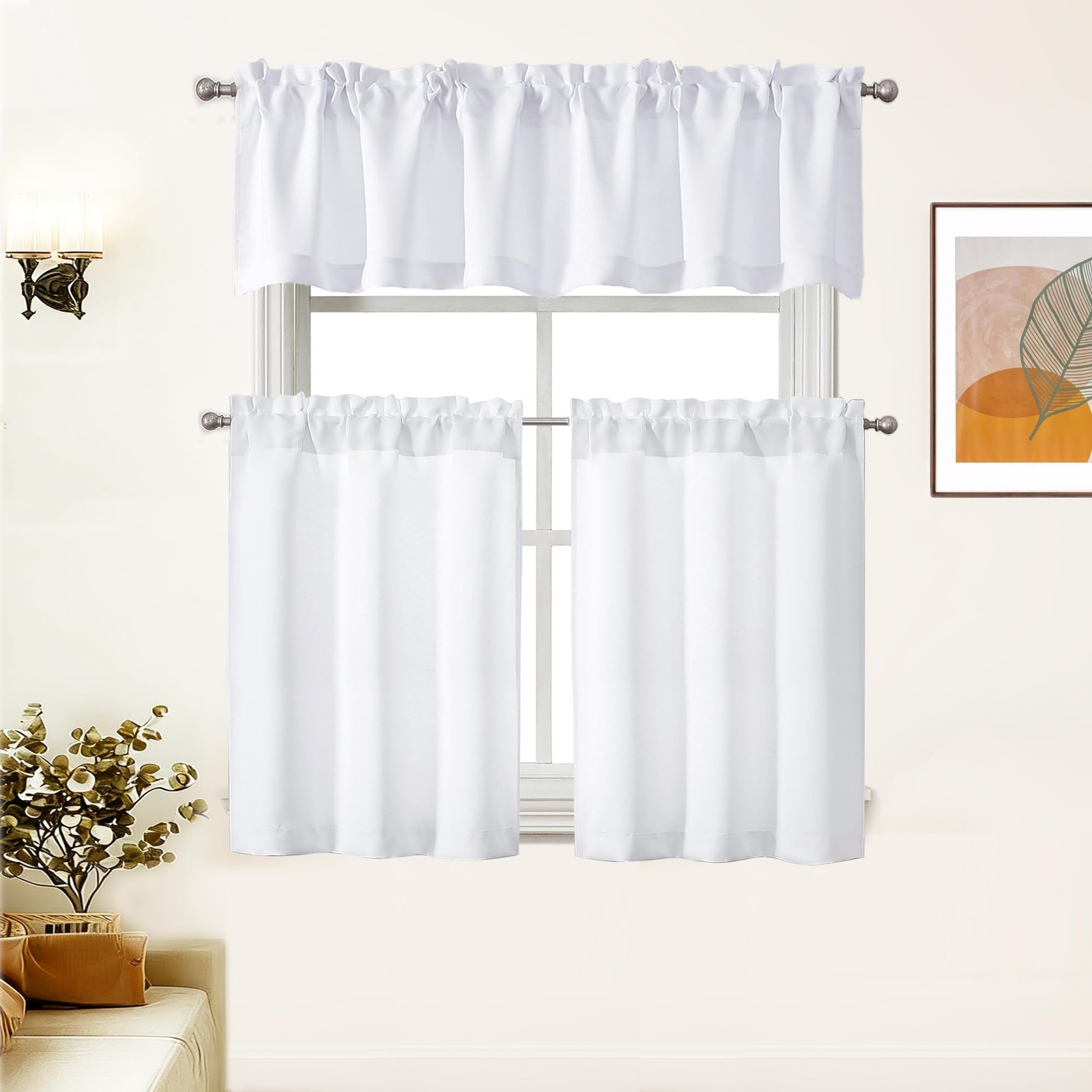 Pure White Valance for Windows 16 Inch Length, Light Filtering Privacy Short …