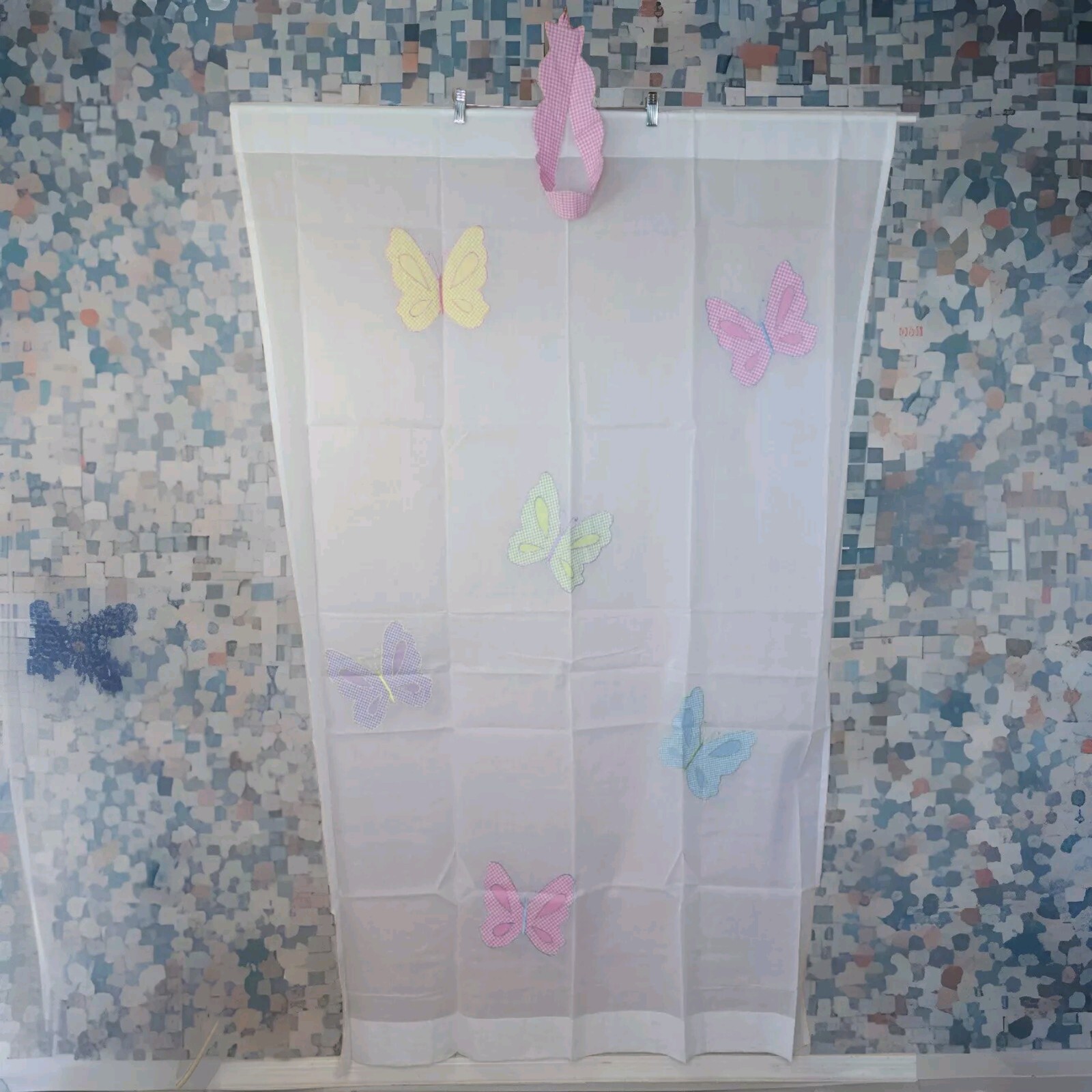 The Company Store Company Kids Window Panel With Tie Sophie Pastel Butterfly NOS