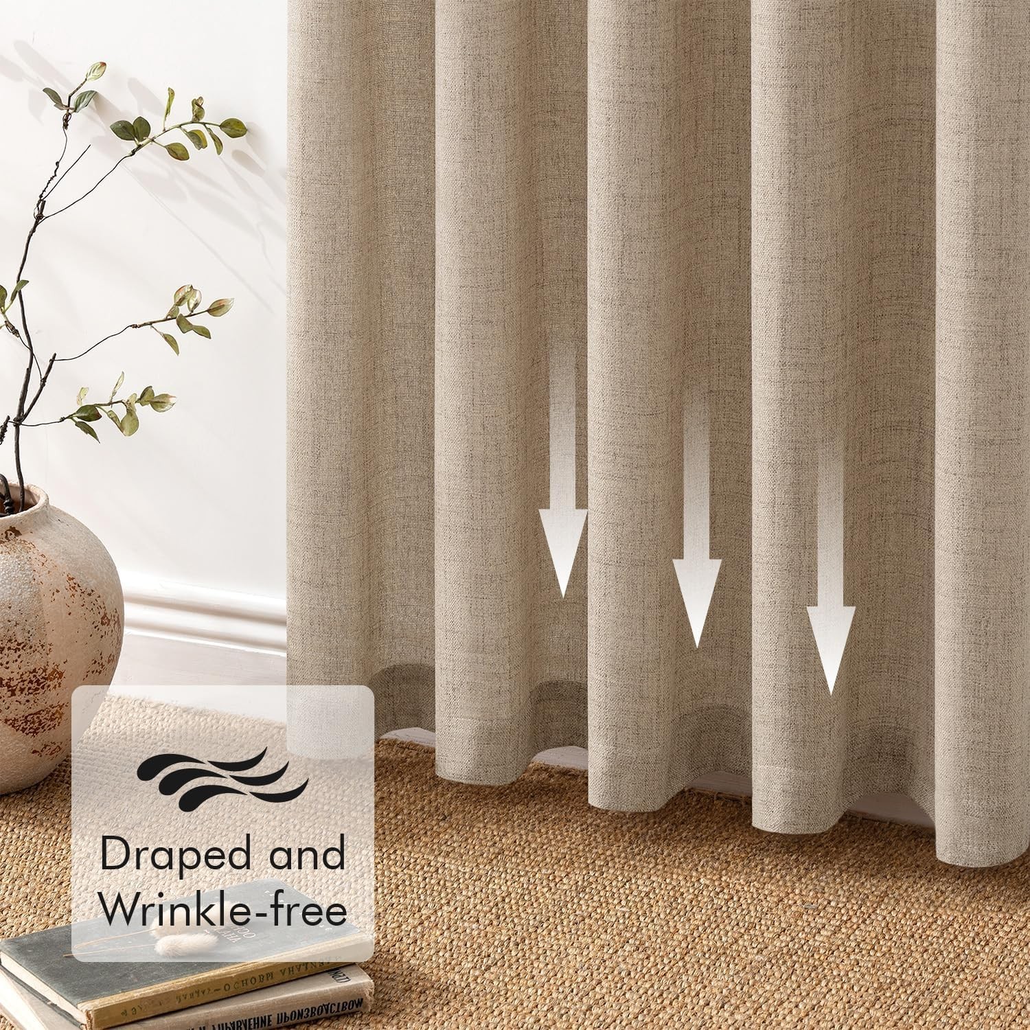 Faux Linen Curtains Panels Light Filtering Window Drapes for Living Room and …