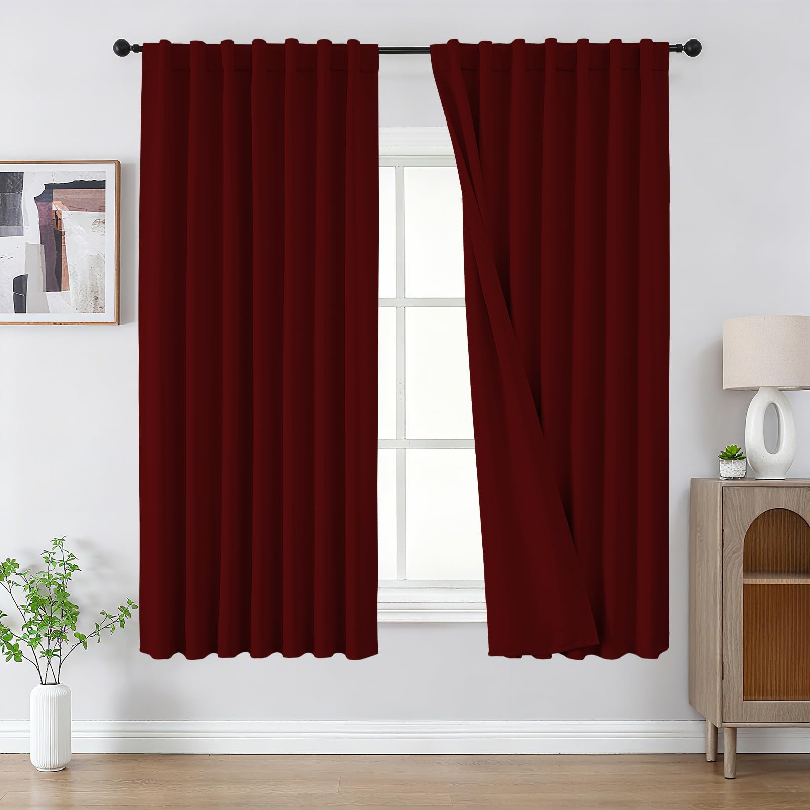 Blackout Curtains 54 Inches Length 2 Panels Set, Rod Pocket and Back Tab Wind…