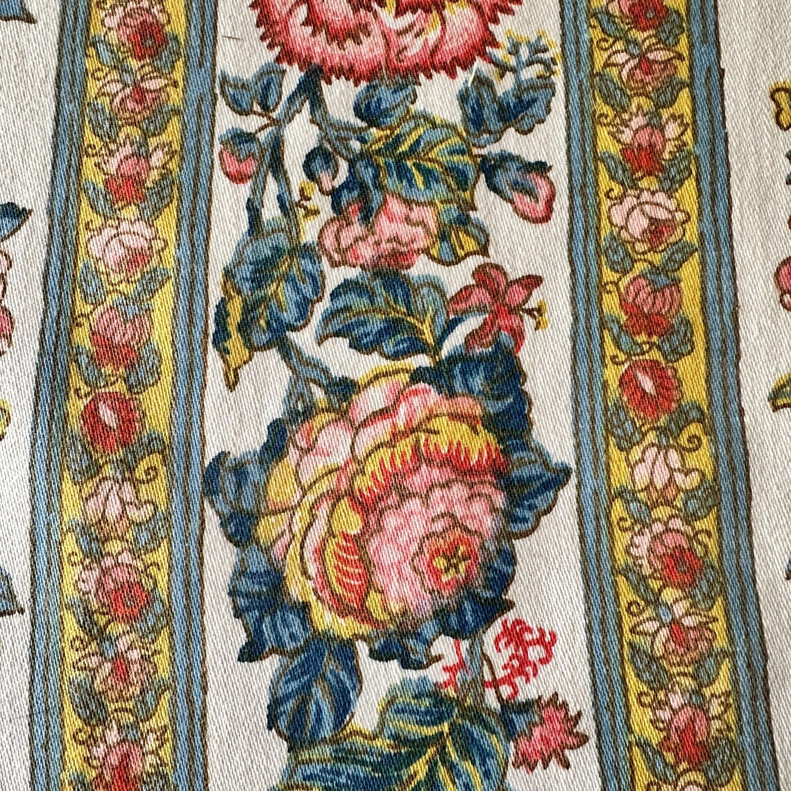 2 DRAPES Authentic Jacobean Pub Floral Stripe NOS “Lymington” Stunning & Value