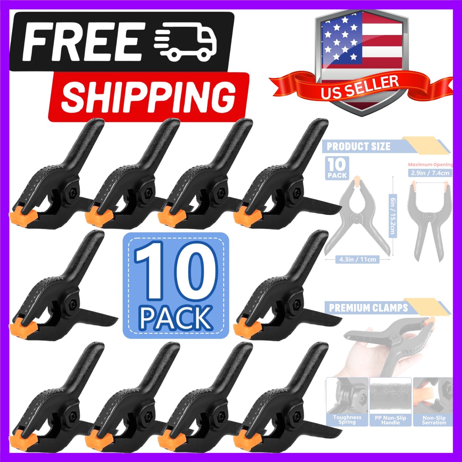 10 Pack 6 inch Plastic Spring Clamps, Black Heavy Duty Clips, Backdrop Clips,…