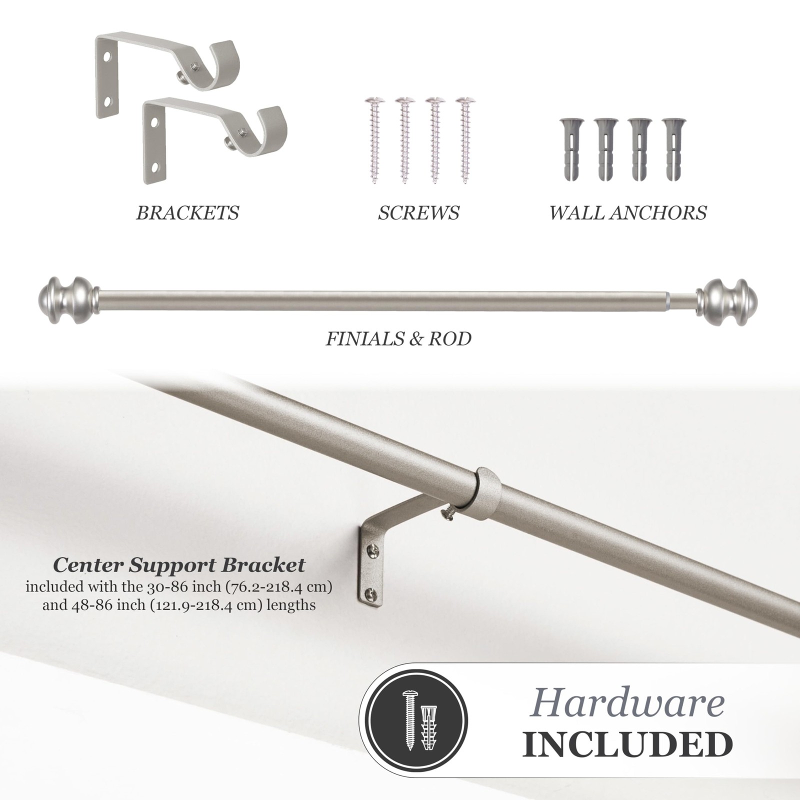 Kendall Standard Decorative Window Curtain Rod, KN71716, 28-48″ (71cm-122cm),…