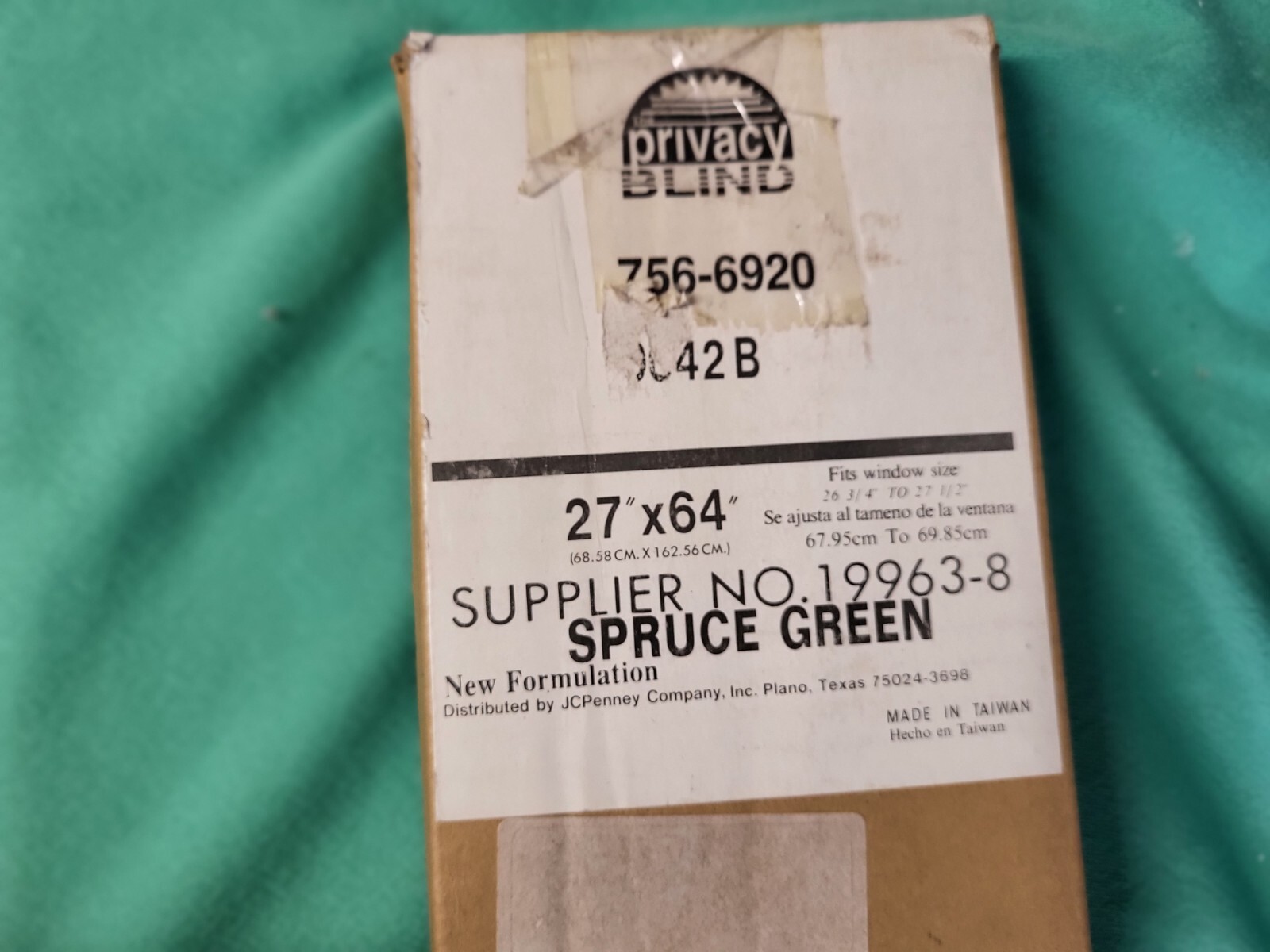 JC Penney Privacy Window Blind Spruce Green Light Filtering 1 in Vinyl 27″x64″