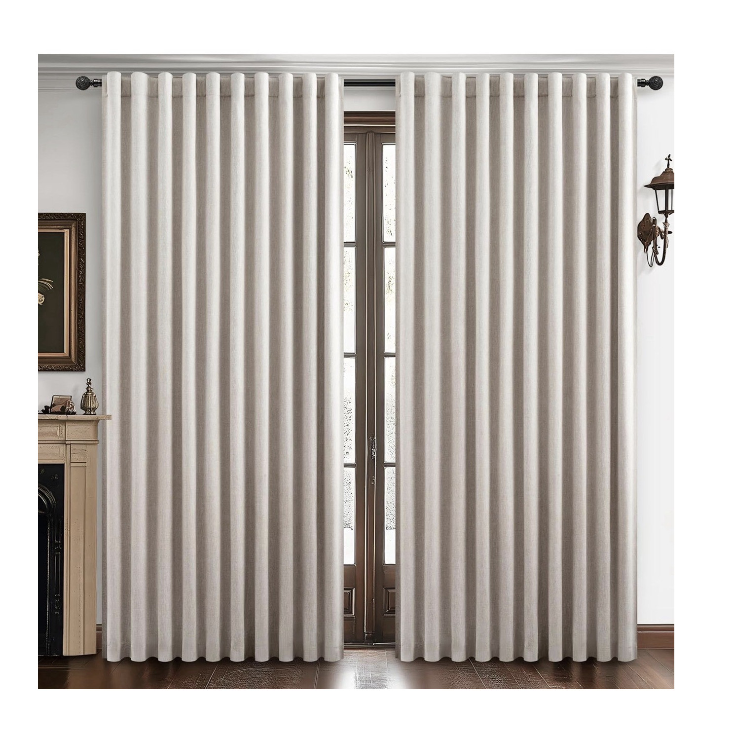 QJMYDECO blackout linen blend curtain panels extra wide 70 x 96in beige window