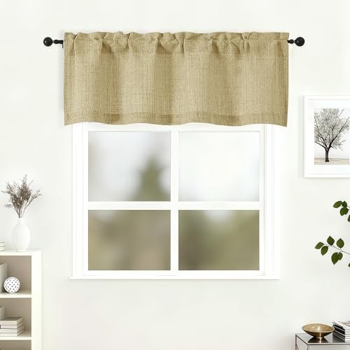 Valances for Windows 18 Inch Length, Rod Pocket 52″W x 18″L (Pack of 1) Camel
