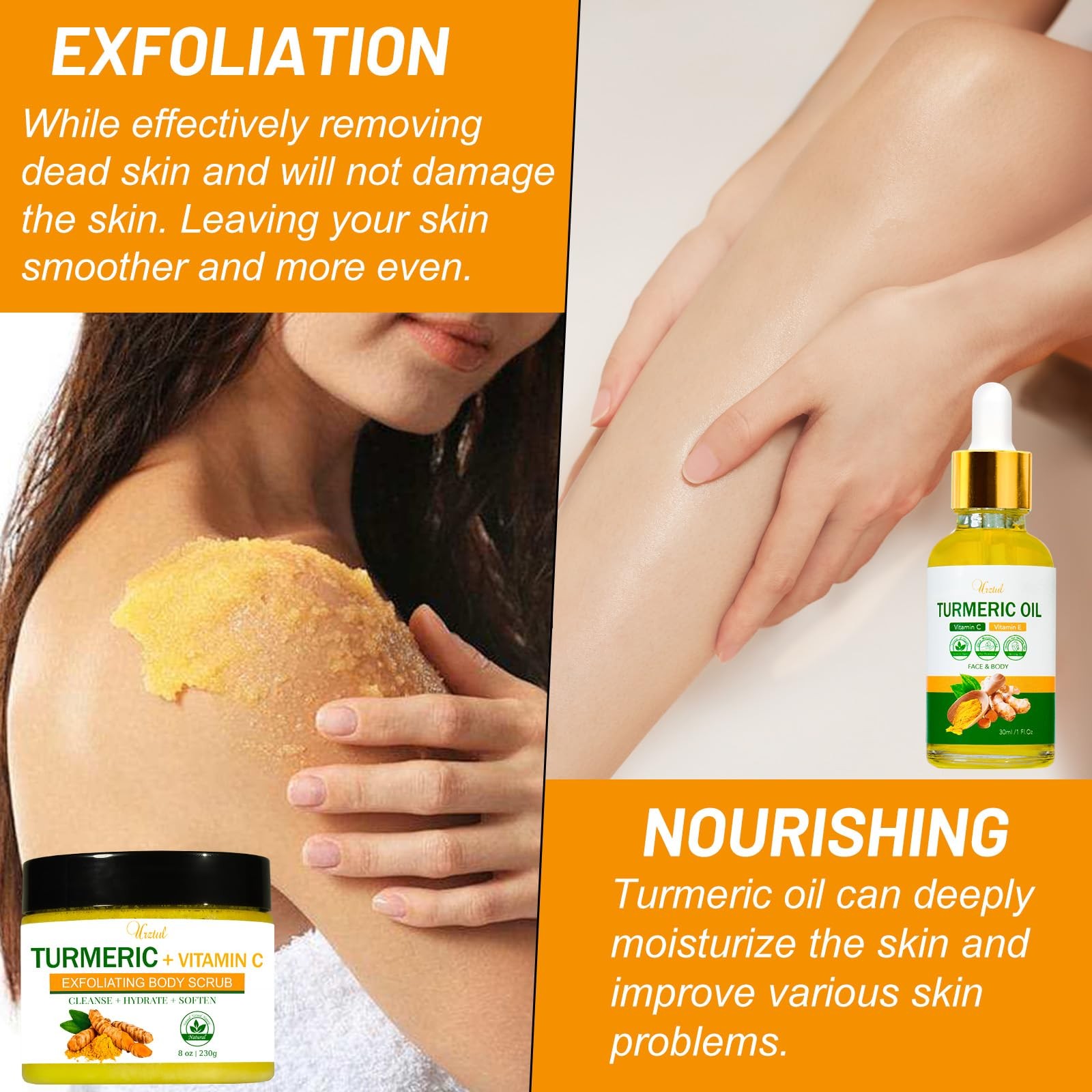 Turmeric Body Scrub Tumeric Oil Set, Natural Soothing 8 Ounce (Pack of 1)